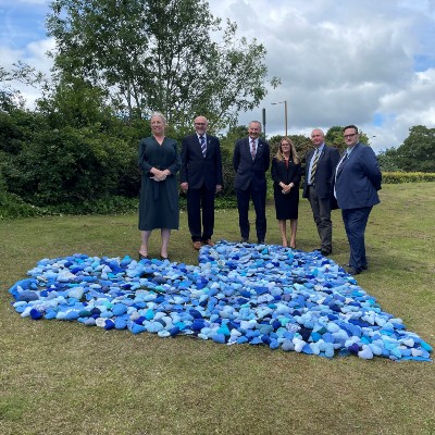 Knitted hearts installation in celebration of NHS 75th anniversary